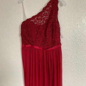 Davids Bridal Apple Red One Shoulder Dress